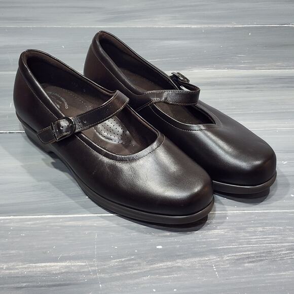 SAS Maria Mary Jane Shoes Leather Mahogany Brown Size 8 WW Double Wide - Picture 1 of 12